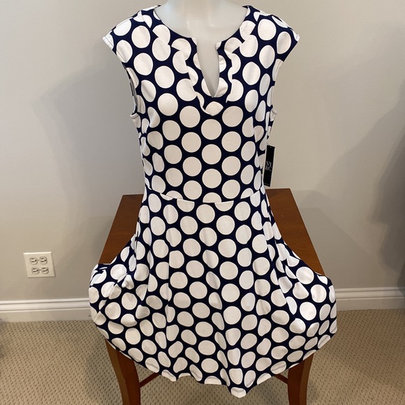 Adorable blue and white dot dress. NWT - Picture 2 of 7